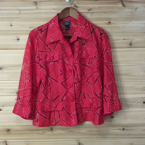 Clara Sun Woo Jacket Womens Medium Red Geometric Lightweight Jacket - Picture 1 of 9
